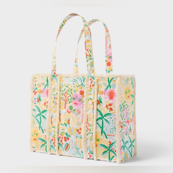 💛💚🩷Roller Rabbit x Target Collab Vacation Fringe Canvas Tote Bag - Picture 5 of 7
